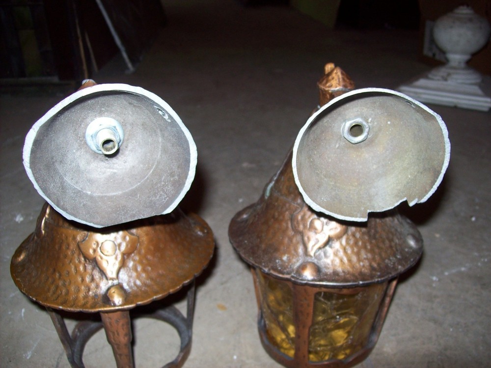 Matching pair primitive cleaned sconces one missing glass (LT 151)