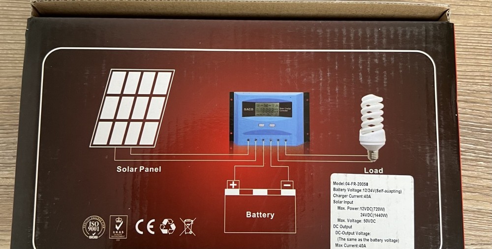 SACO - 40A PWM Solar Charge Controller - 12/24V Auto Sensing