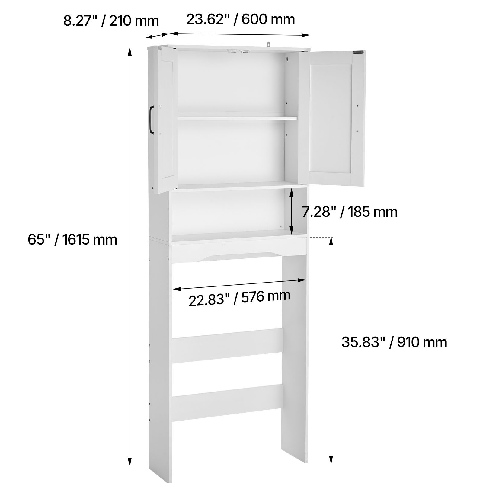 Over The Toilet Storage Cabinet for Bathroom with Adjustable Shelf White 67.4" H
