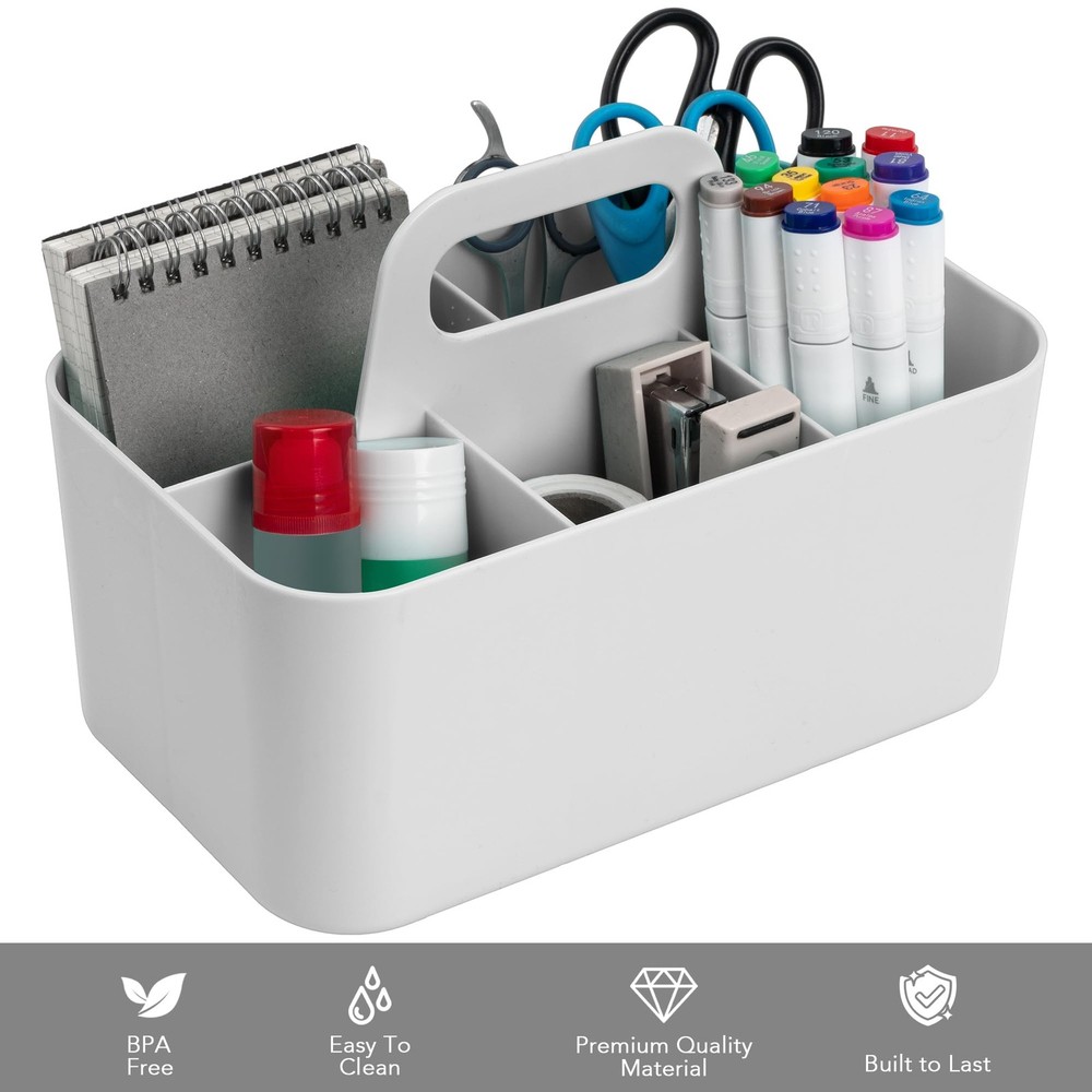 Multipurpose Caddy Organizer, Plastic Caddy with Handle, Stackable Desk Organ...