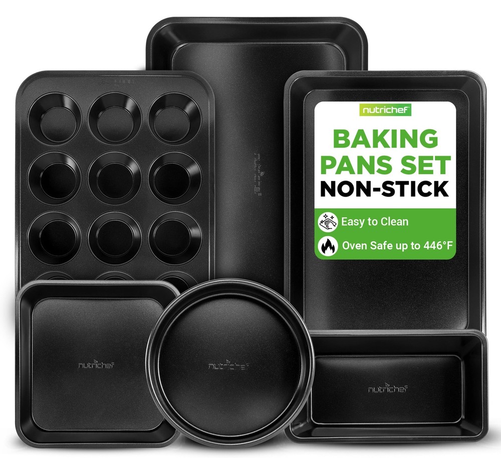 NutriChef Stackable Non-Stick Baking Pan Set – Carbon Steel One Size, Black