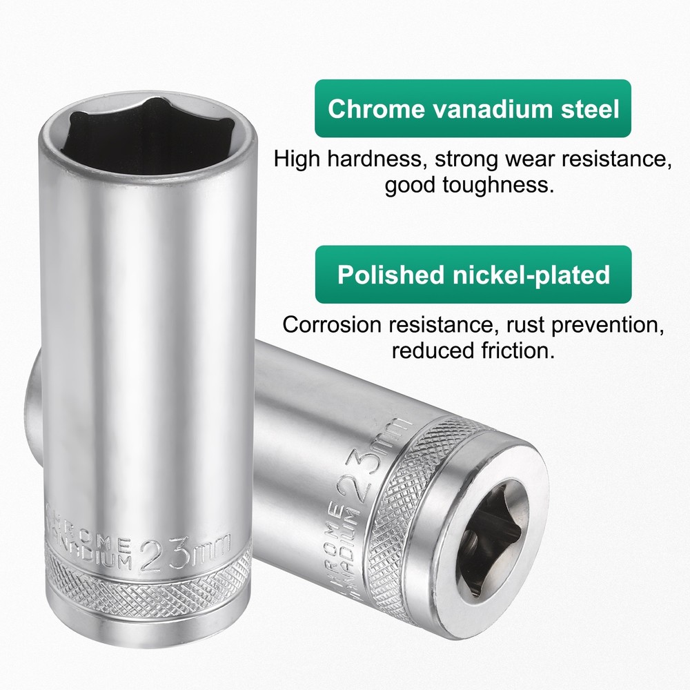 6 Points Deep Socket 1/2" Drive 23mm Nickel Plating Hex Socket 3.1" Long