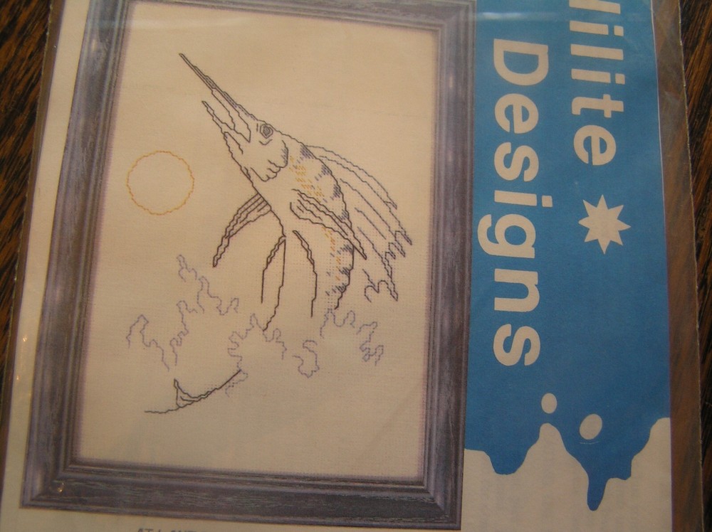 Hilite Designs Counted BACKStitch Kit #703 ATLANTIC SAILFISH Beginner~~NIP!!