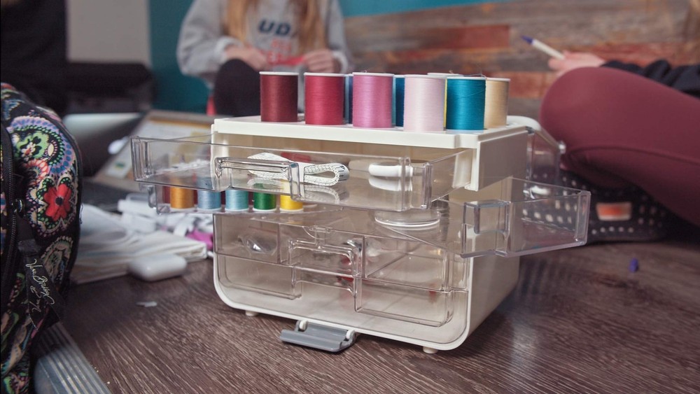 Portable Sewing Tool Set with 40 Thread Spools and Customizable Storage System