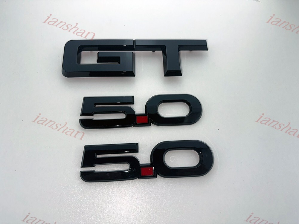 3X Set Side 5.0 Rear DeckLid GT Emblems Badges 3D Replacement Gloss Black Red