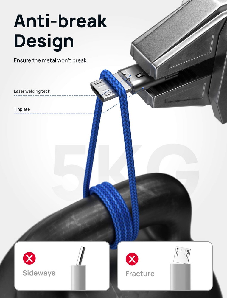 JSAUX Micro USB Cable for Android, (2-Pack 3.3FT+6.6FT) 3.3ft+6.6ft, Blue