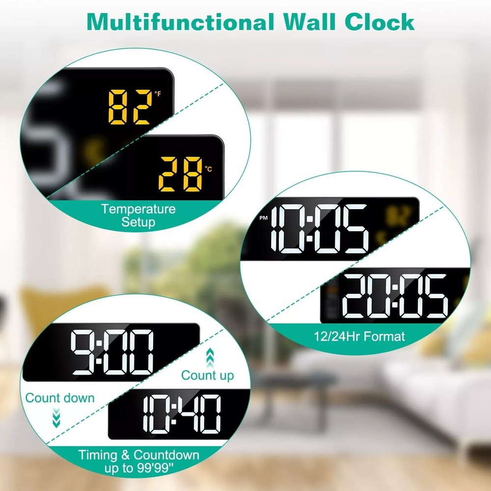 16" Large Digital Wall Clock with Remote, Large Display LED Wall Clock Timer USA