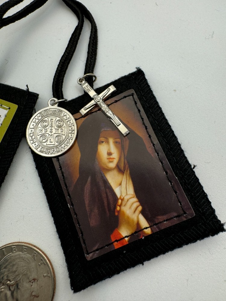 Seven Sorrows of Mary Scapular Black w/ St. Benedict and crucifix medals