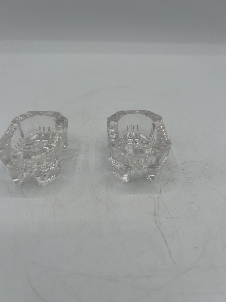 Antique Cut Crystal Salt Cellars – Footed Open – Pair – Elegant Tableware