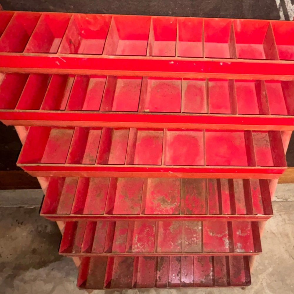 Red Metal Multi-Compartment Storage Bin Cabinet Rack Organizer