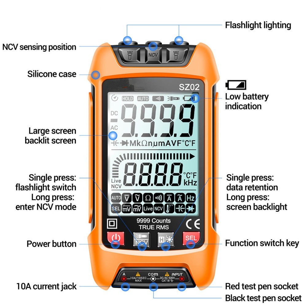 SZ02 Digital Multimeter 9999 Counts True RMS Auto Electrical Capacitance Meter//