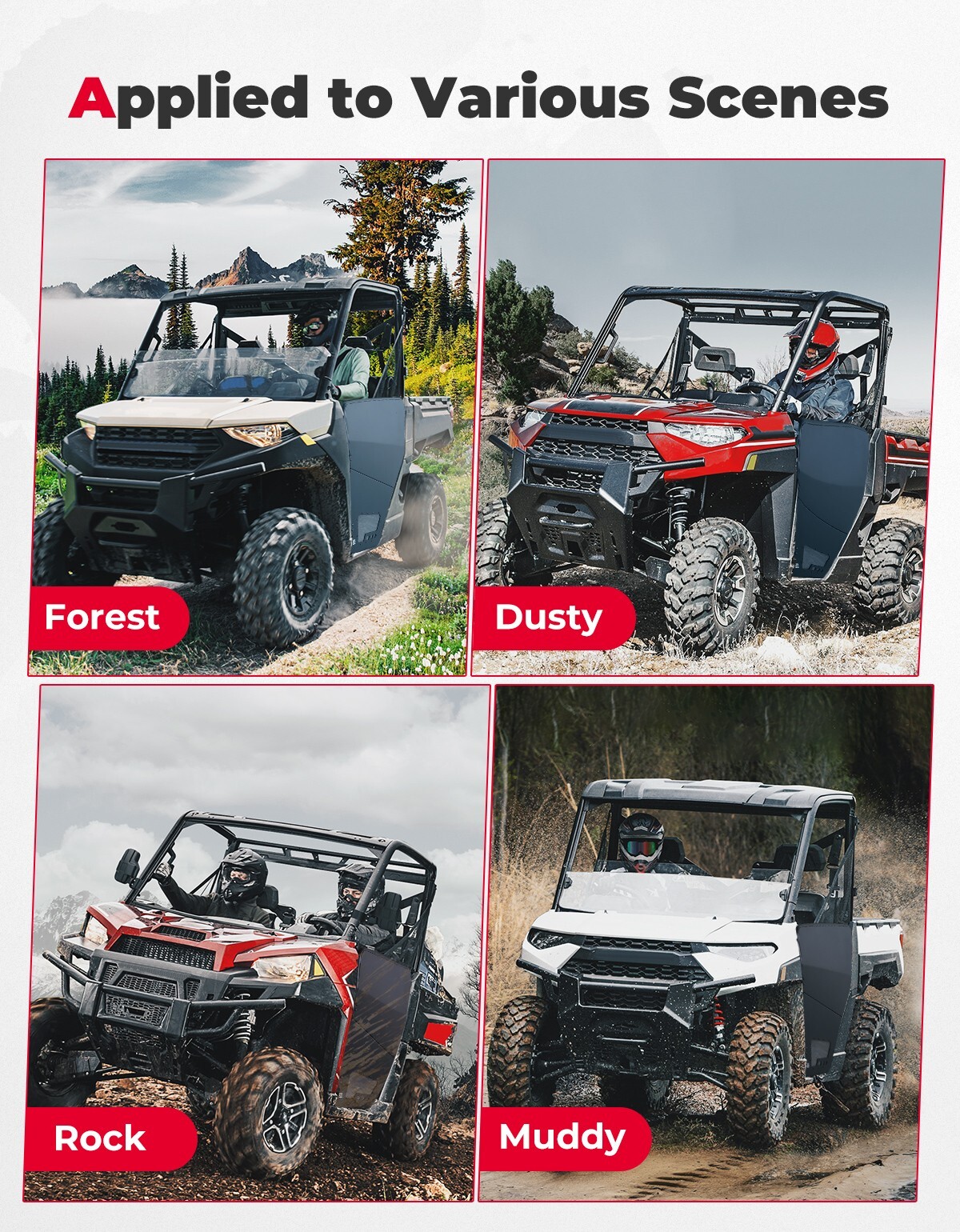 KEMIMOTO Heavy Duty Half Aluminum Doors for Polaris Ranger XP 1000 2018-2025
