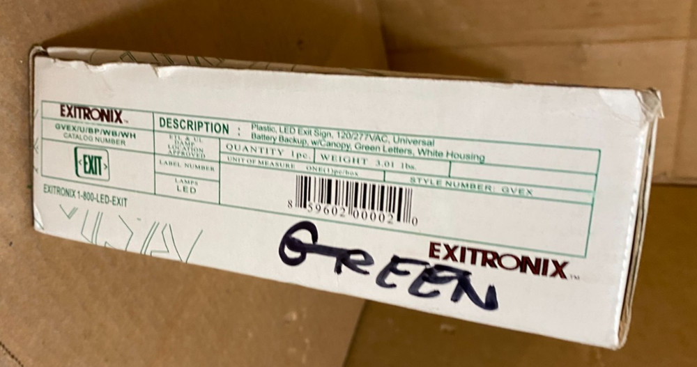 Exitronix Value Series EXIT Sign Green LED 1 OR 2 SIDED