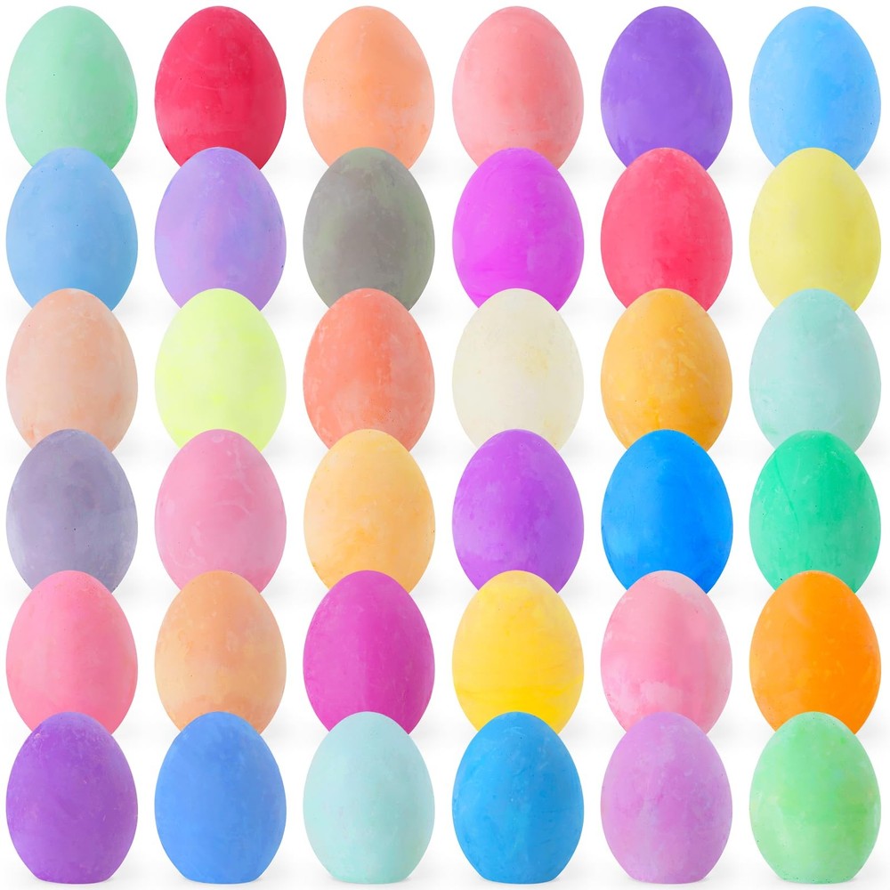 36 Pack Easter Sidewalk Chalks Bulk 36 Solid Colors Chalk Eggs for Easter Bas...