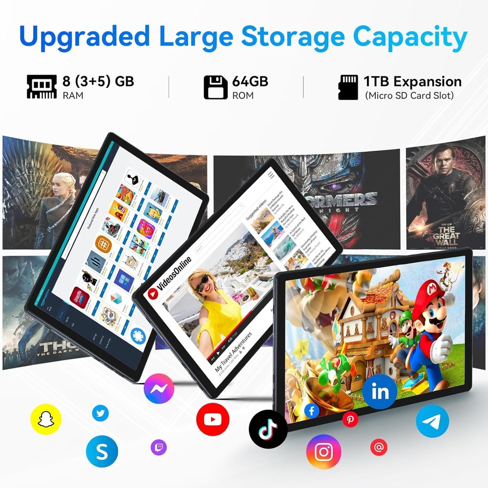 10.1" Android 15 Tablet 20GB RAM,64GB ROM Octa-Core Processor Dual Camera IPS