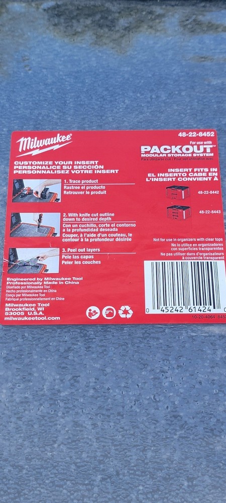 Milwaukee 48-22-8452 Packout Foam Insert For Drawer Tool Boxes Customize Insert