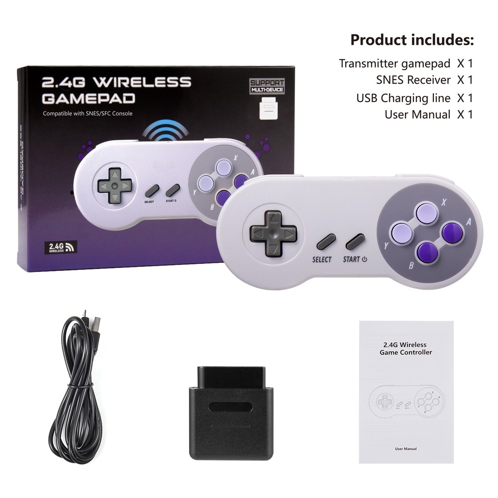 For 2.4G Wireless Super Nintendo SNES System Gamepad Replacement Controller Pad