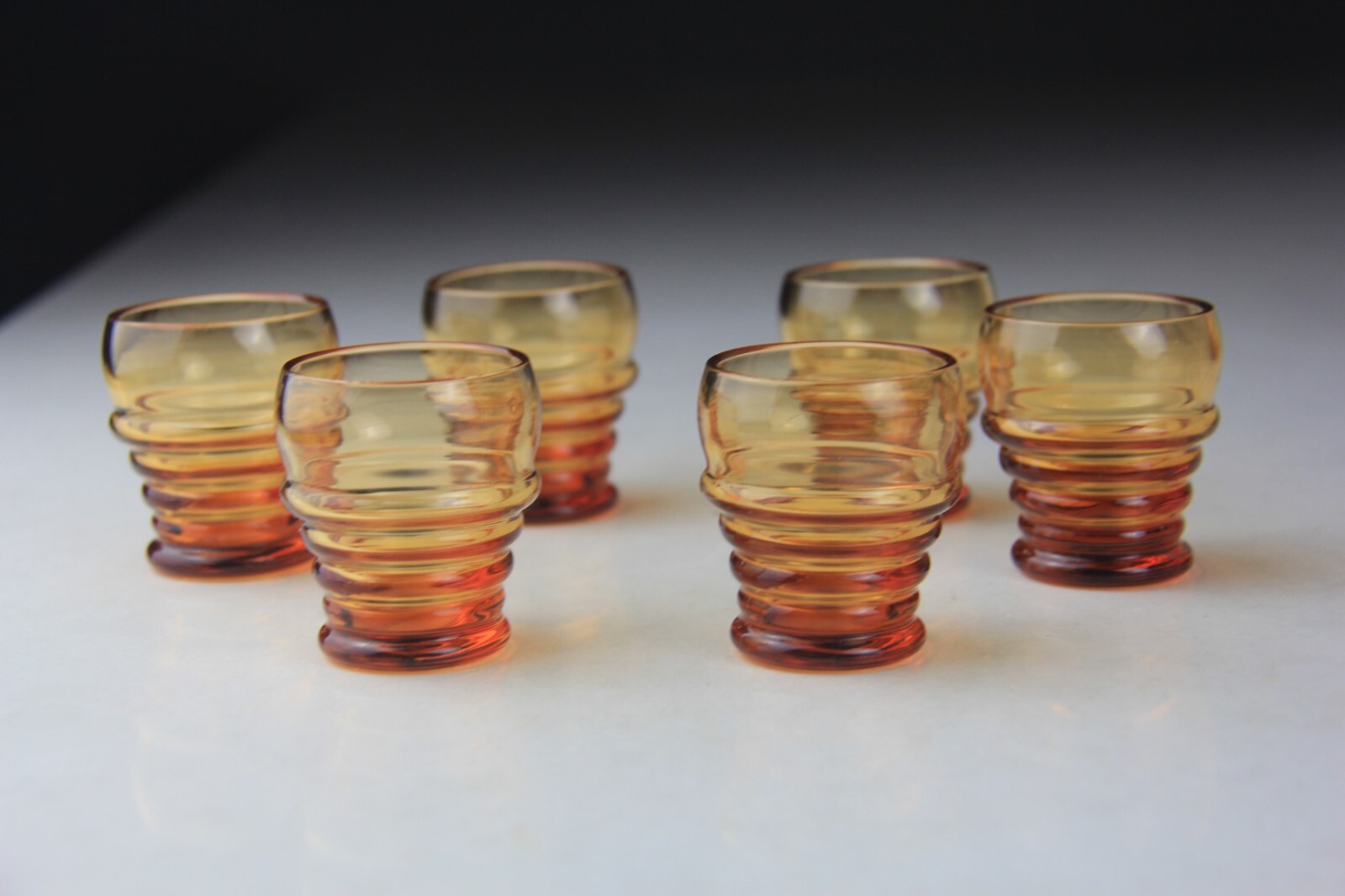 Scarce Cambridge Glass Amber Nautilus Decanter w/6 Small Cordials Tumblers