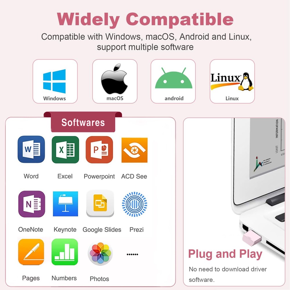 Wireless Presentation Clicker N26 Remote Pointer PowerPoint Pink Control