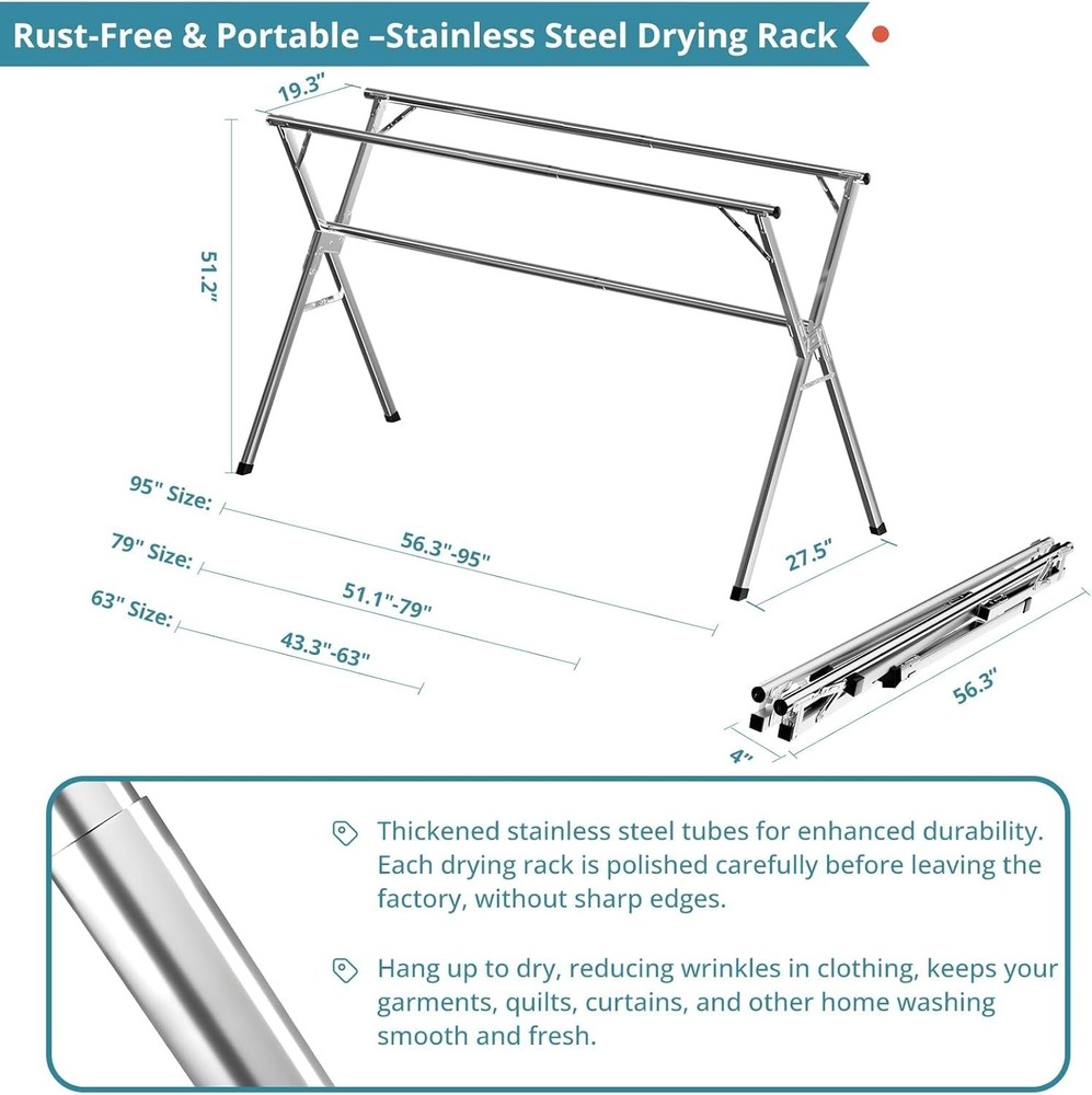 Clothes Drying Rack with Windproof Hooks - Space-Saving