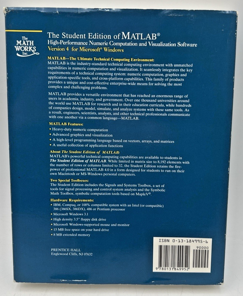 MATLAB VERSION 4 MICROSOFT WINDOWS, OPEN BOX, SEALED 3.5" FLOPPY DISC PACKETS