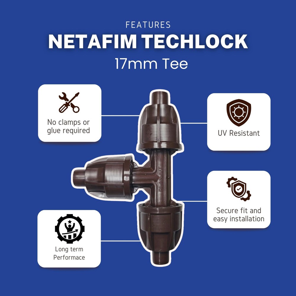 Netafim TechLock 17mm Tee – Durable 3-Way Compression Fitting for Drip