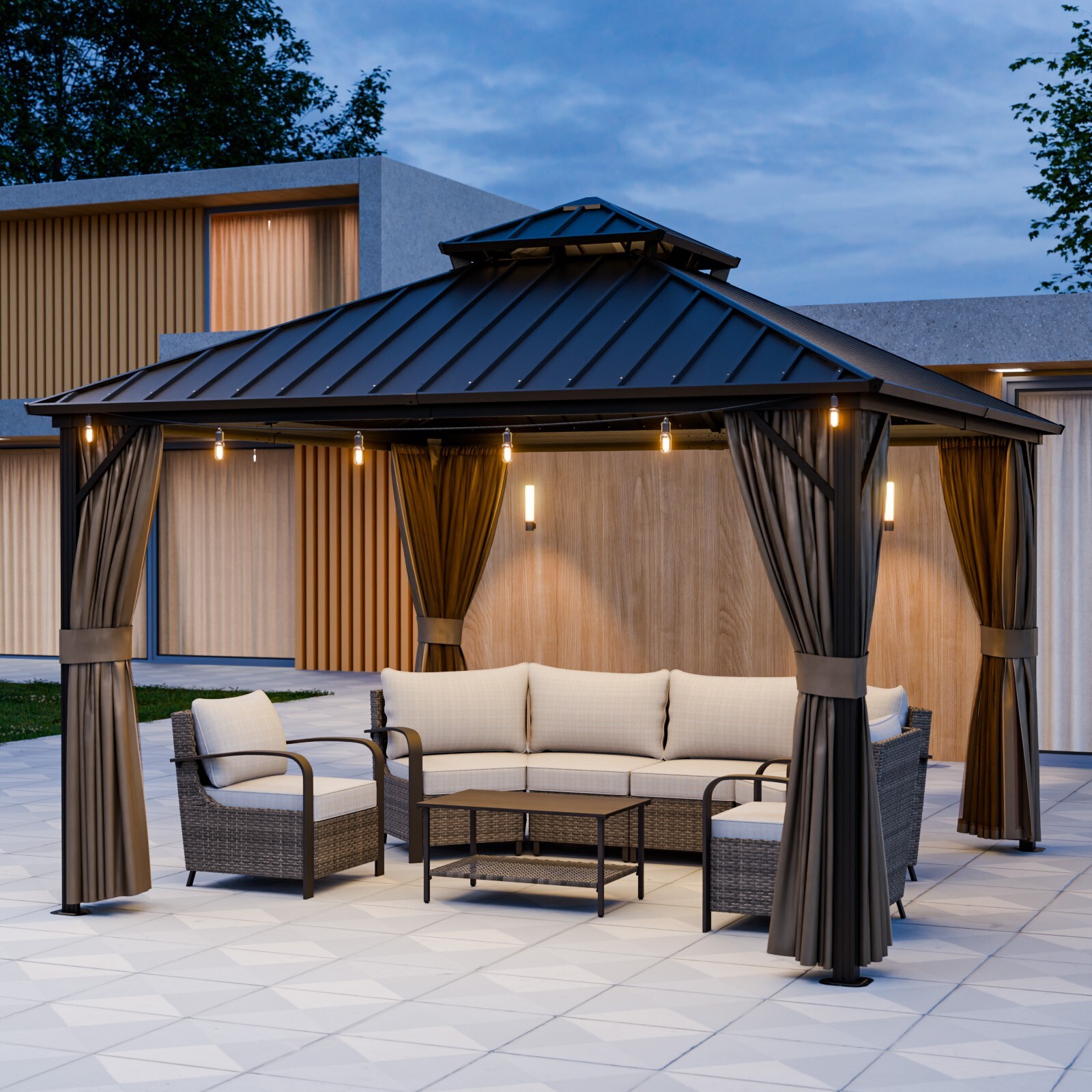 EAGLE PEAK 12x12 Galvanized Steel Double Roof Hardtop Gazebo