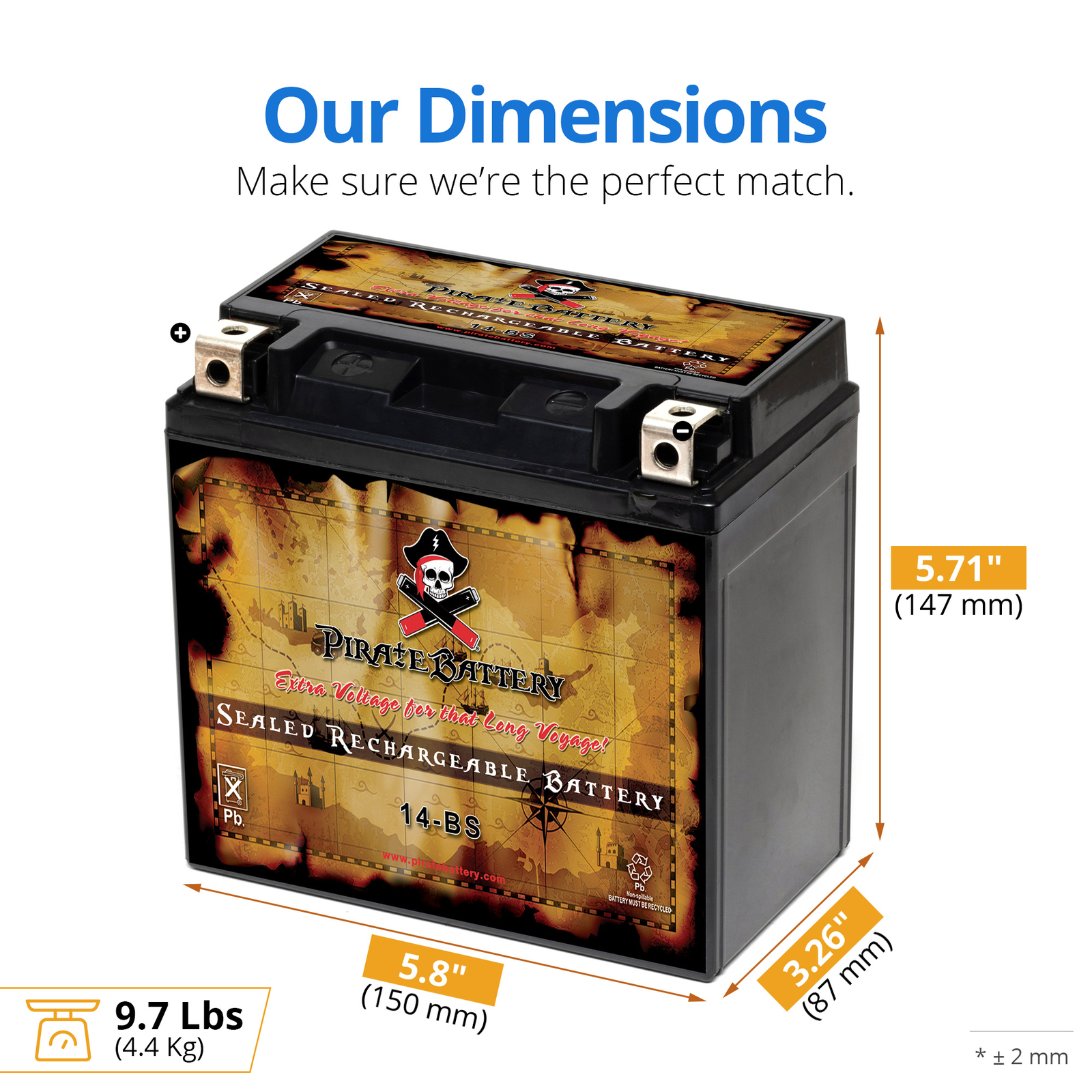 YTX14-BS High Performance - Maintenance Free - Sealed AGM Motorcycle Battery