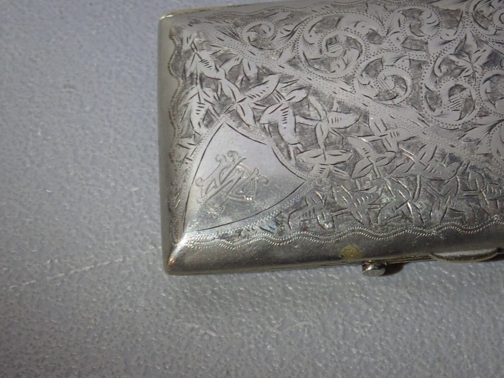 1907 Silverplated Cigarette Case, Excellent Condition, Inscribed