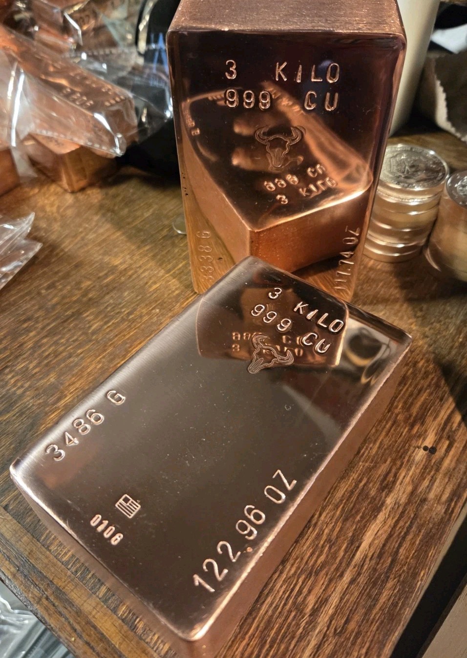 3 Kilo Hand Poured Solid Copper Bullion Bar .999 Pure Fine Copper 3 Kg Ingot