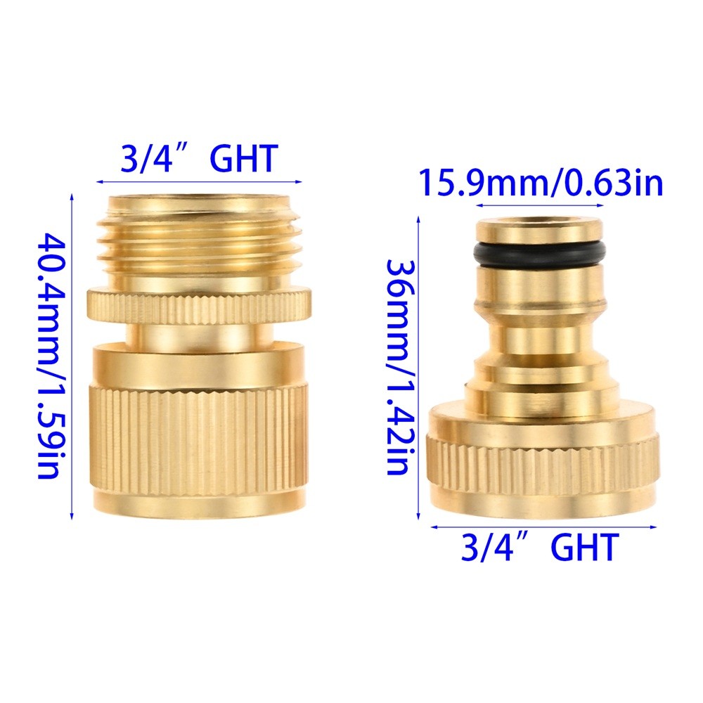 2Pack Garden Hose Quick Connector Solid Brass 3/4 inch GHT Quick Connect Release