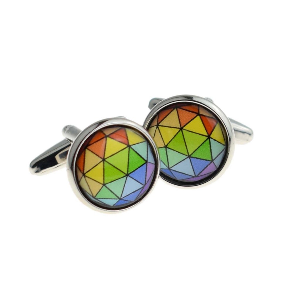 Multicoloured Geometric Design Round Cufflinks Presented in Gift Box