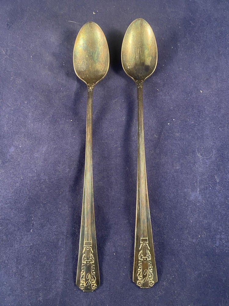 2 Wm A Rogers Oneida Iced Tea Spoon Set Unknown Pattern Monogramed "C"
