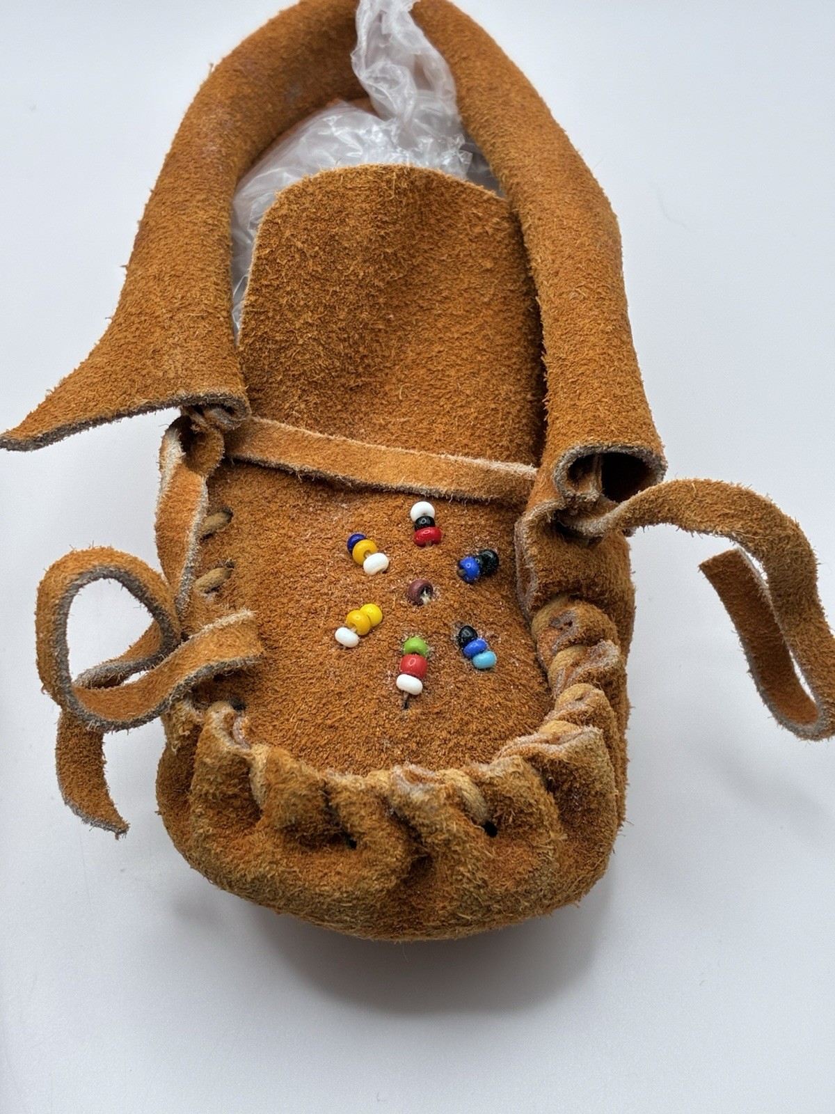 Antique 1960s–70s Handmade Suede Leather Beaded Moccasins Baby Toddler