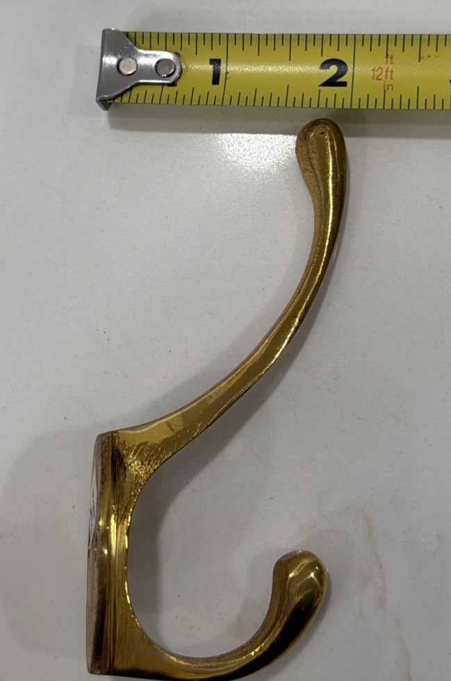 6 VTG 4”Solid Brass Wall Door Coat Kitchen Hook Rustic Old Style with 1”screws