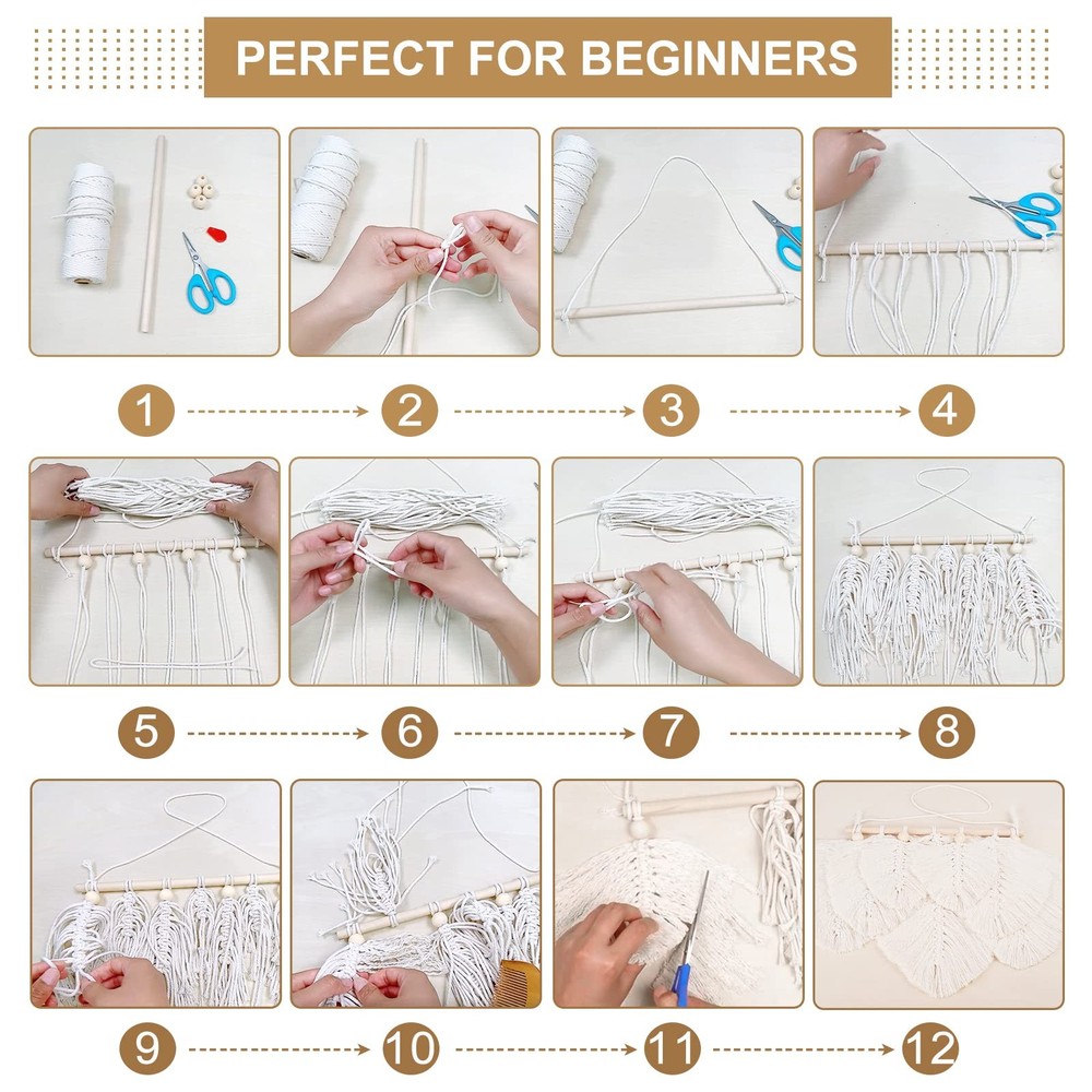2 Set DIY Macrame Leaf Wall Hanging Kit Macrame Feather 100M Macrame Cord and...