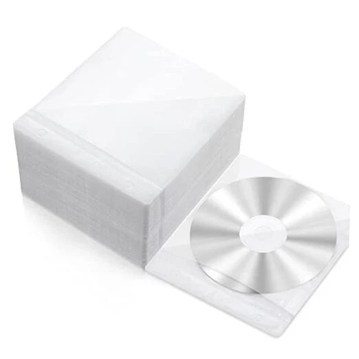 200 Pcs Cd Sleeves DVD Envelopes Double Sided Refill Plastic Disc Holder White