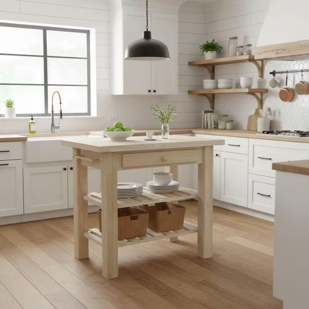 Unfinished Kitchen Utility Table with Drawer