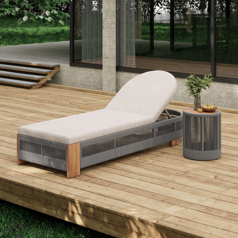 Outdoor Adjustable Chaise Lounge Set w/ Beige Cushion & Side Table, Patio