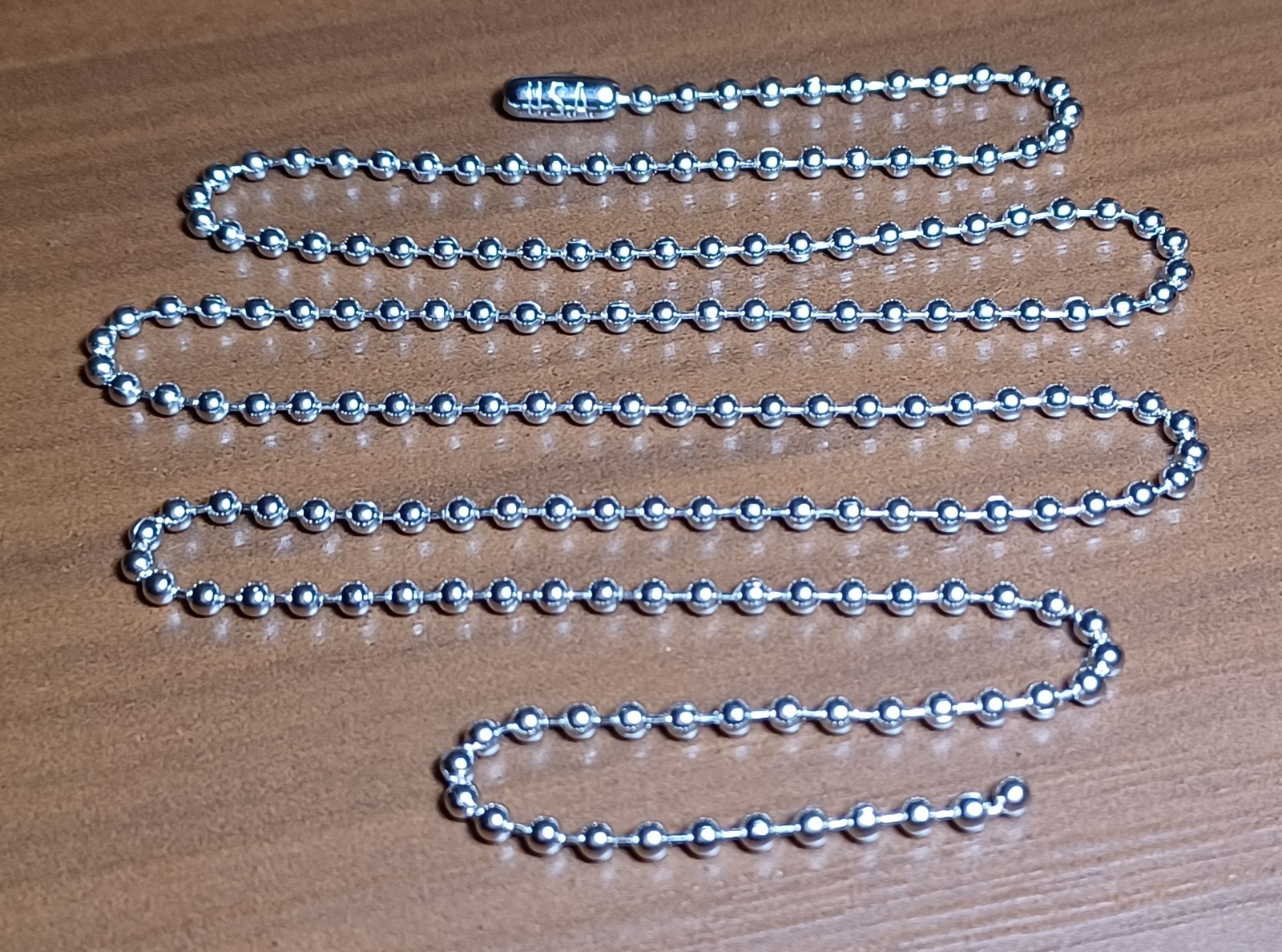 24" USA Silver Nickel Plated Steel 2.4mm Ball Bead Military Type Dog Tag Chain