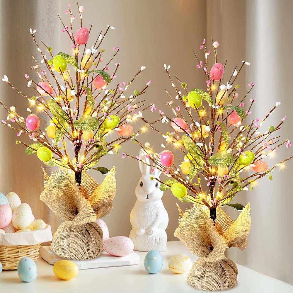 EAMBRITE Easter Decorations Egg Tree 2pcs, Colorful