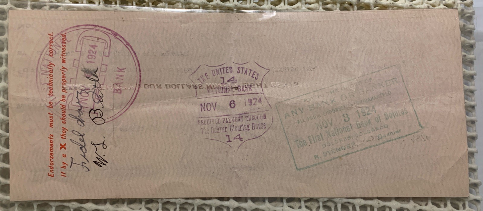 Antique 1924 Used/Cancelled Check Rio Grande Southern Railroad Company