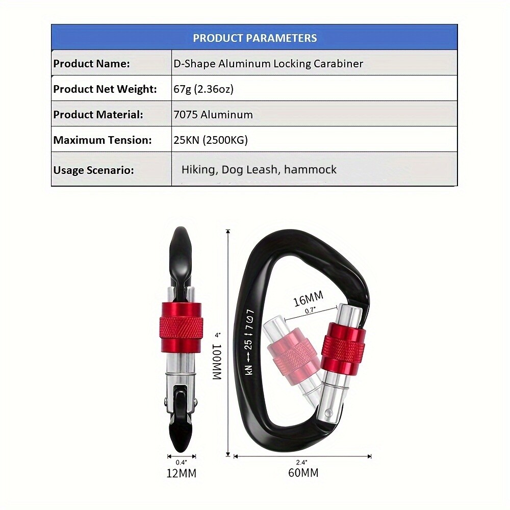 4 Pcs-25KN Aluminum Locking Carabiner Clips Rock Climbing Spring Snap Hooks Lot