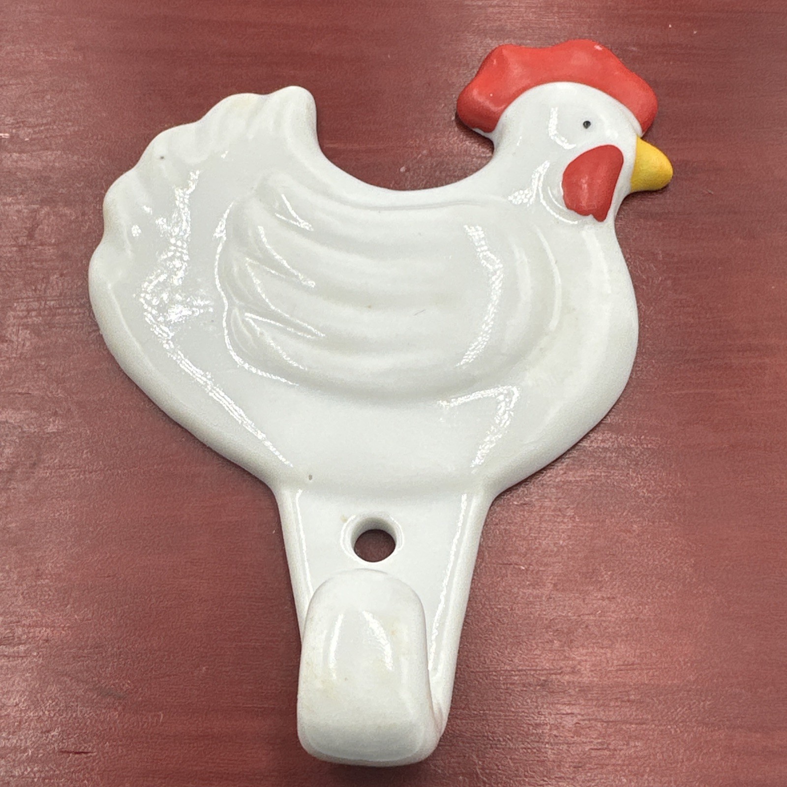 VINTAGE Takahashi Chicken Porcelain Wall Hook Key Towel Hanger Farmhouse