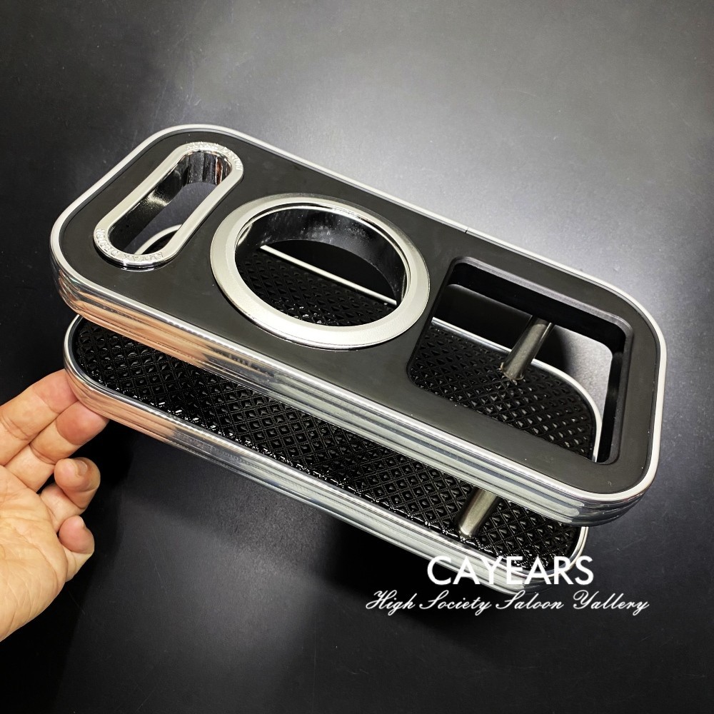 JDM Chrome Brim Wood Grain Large VIP Cup Holder Drinks Car Instrument Desk Table