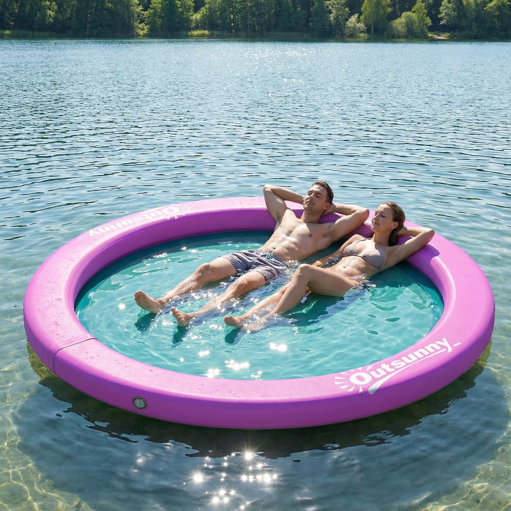 Outsunny 8FT Inflatable Water Hammock Floating Ring Dock Platform, Purple