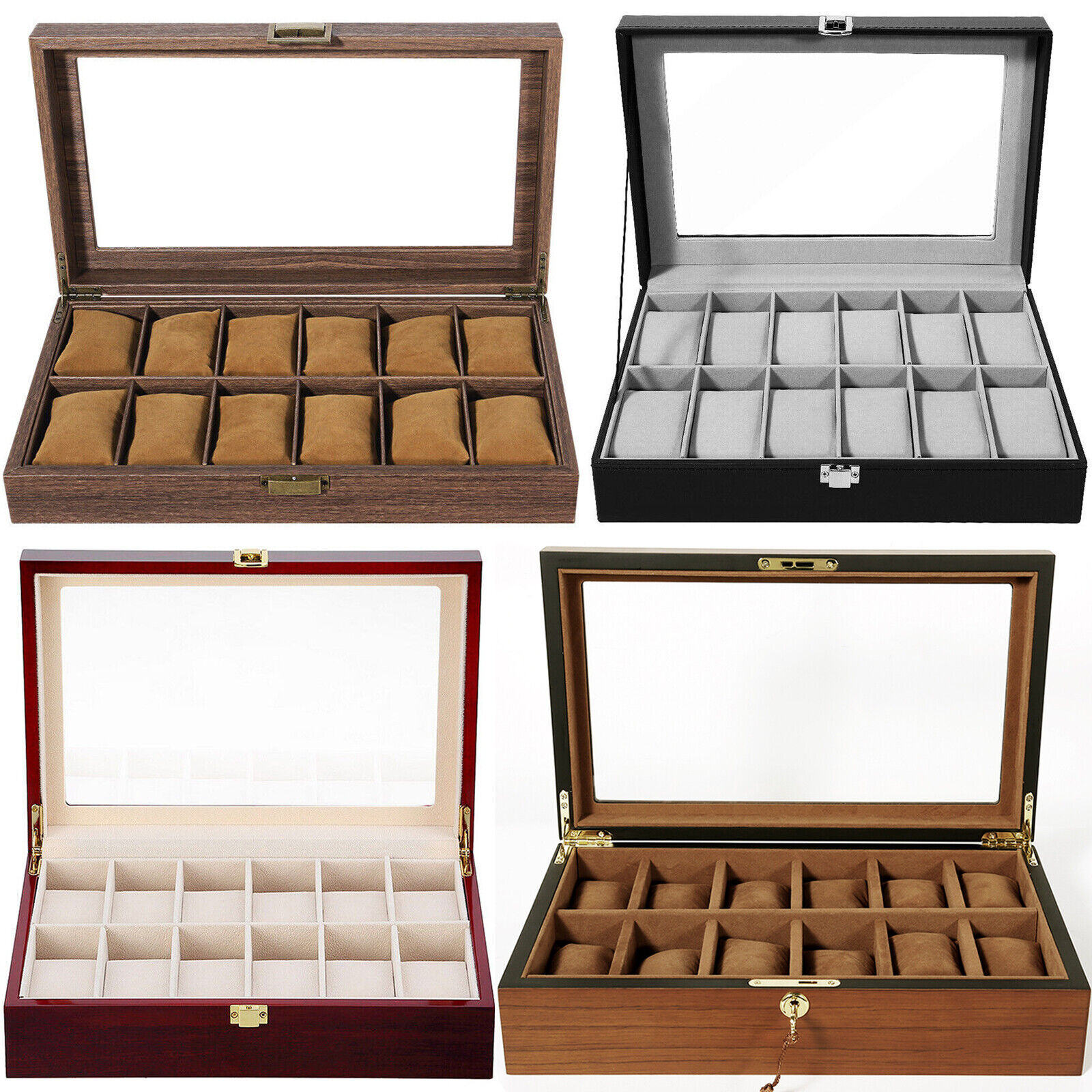 3-6-10-12-24 Slots Watch Box Watch Display Case Jewelry Storage Holder Box Gift