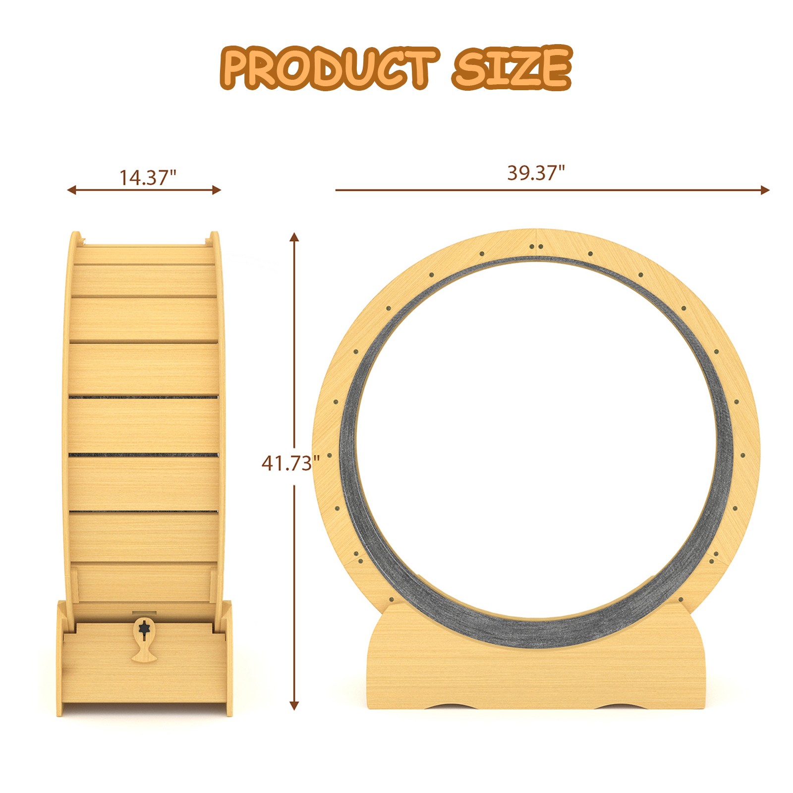 42"Cat Exercise Wheel for Indoor Cats with Detachable Carpeted Runway Solid Wood