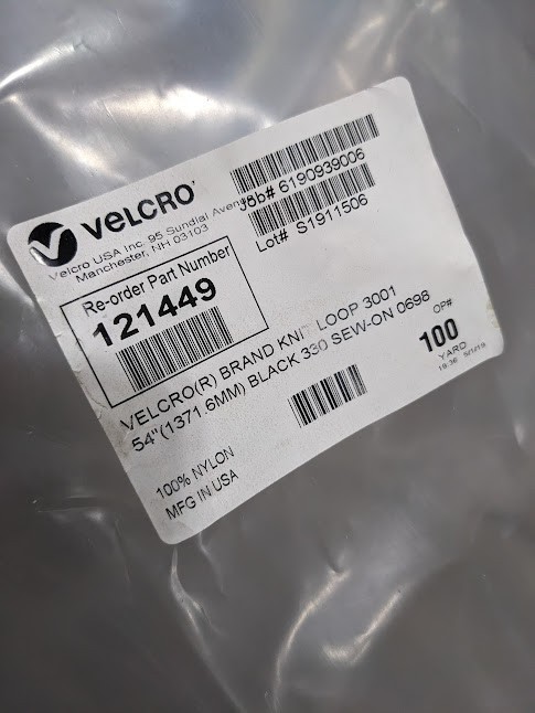 54" WIDE VELCRO BRAND KNIT LOOP 3001 BLACK SEW-ON FABRIC. LOOP ONLY. BY THE YARD