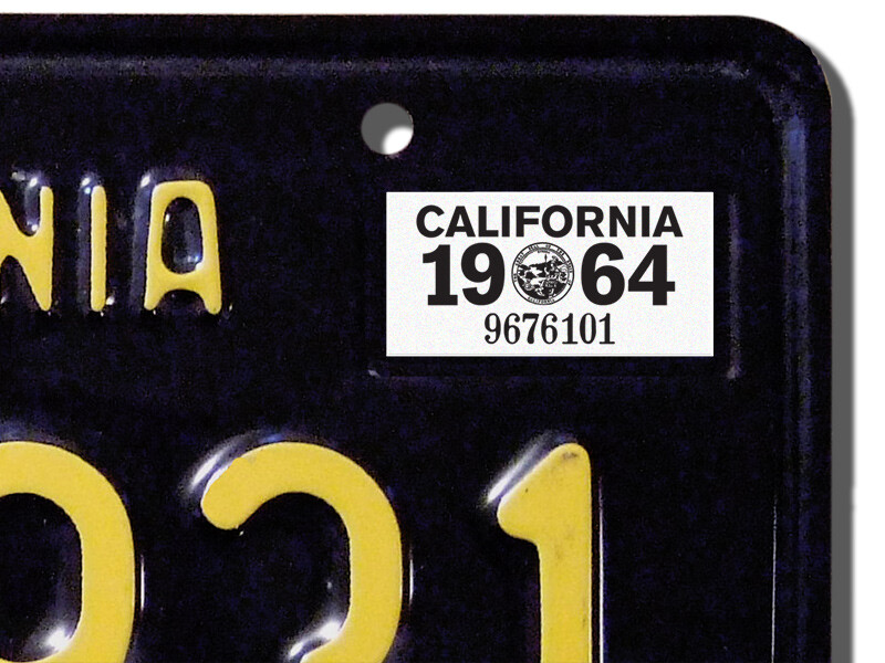 1964 California License Plate Registration Sticker, YOM, CA DMV